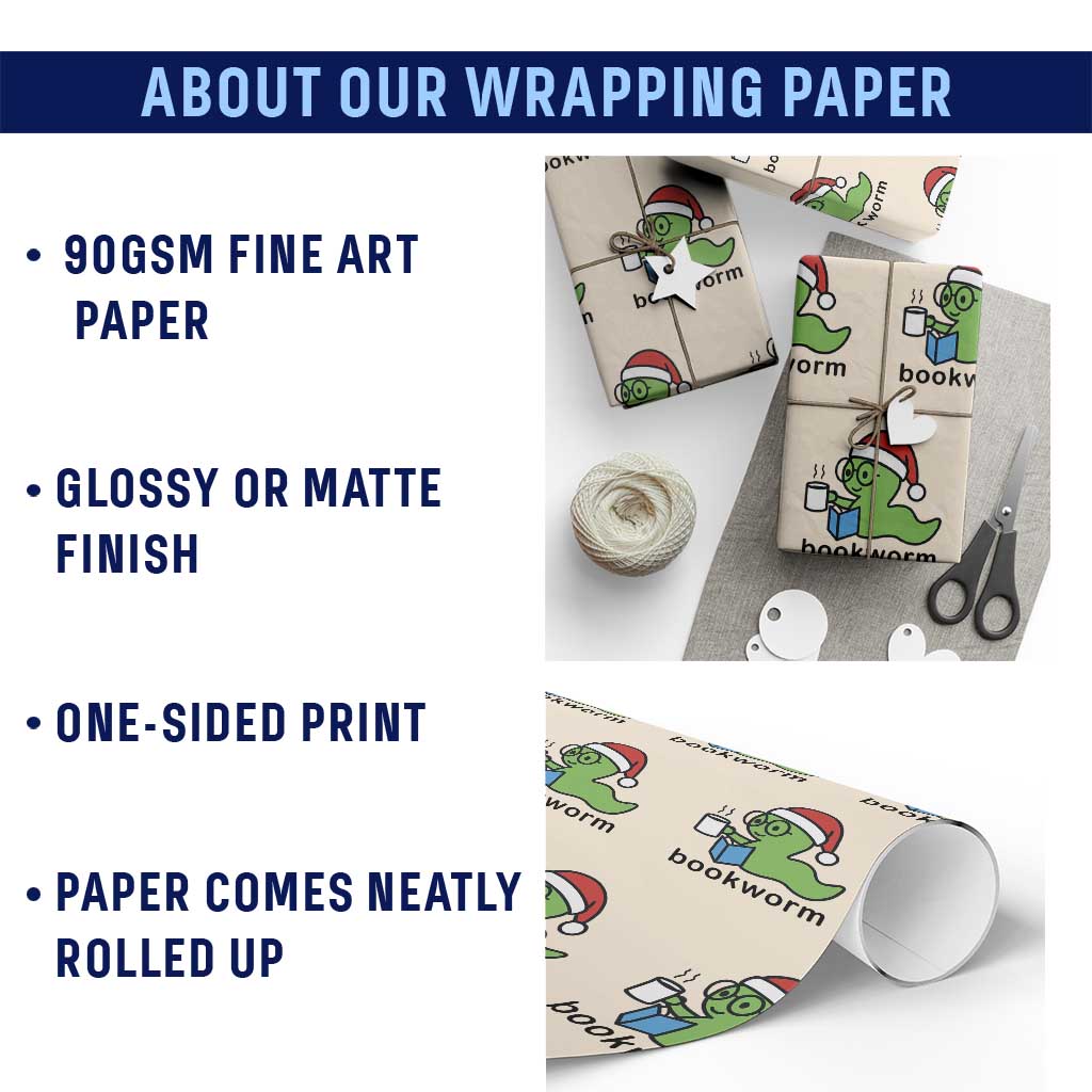 Bookworm Christmas Wrapping Paper Roll Reading Book Lover TS14 Print Your Wear