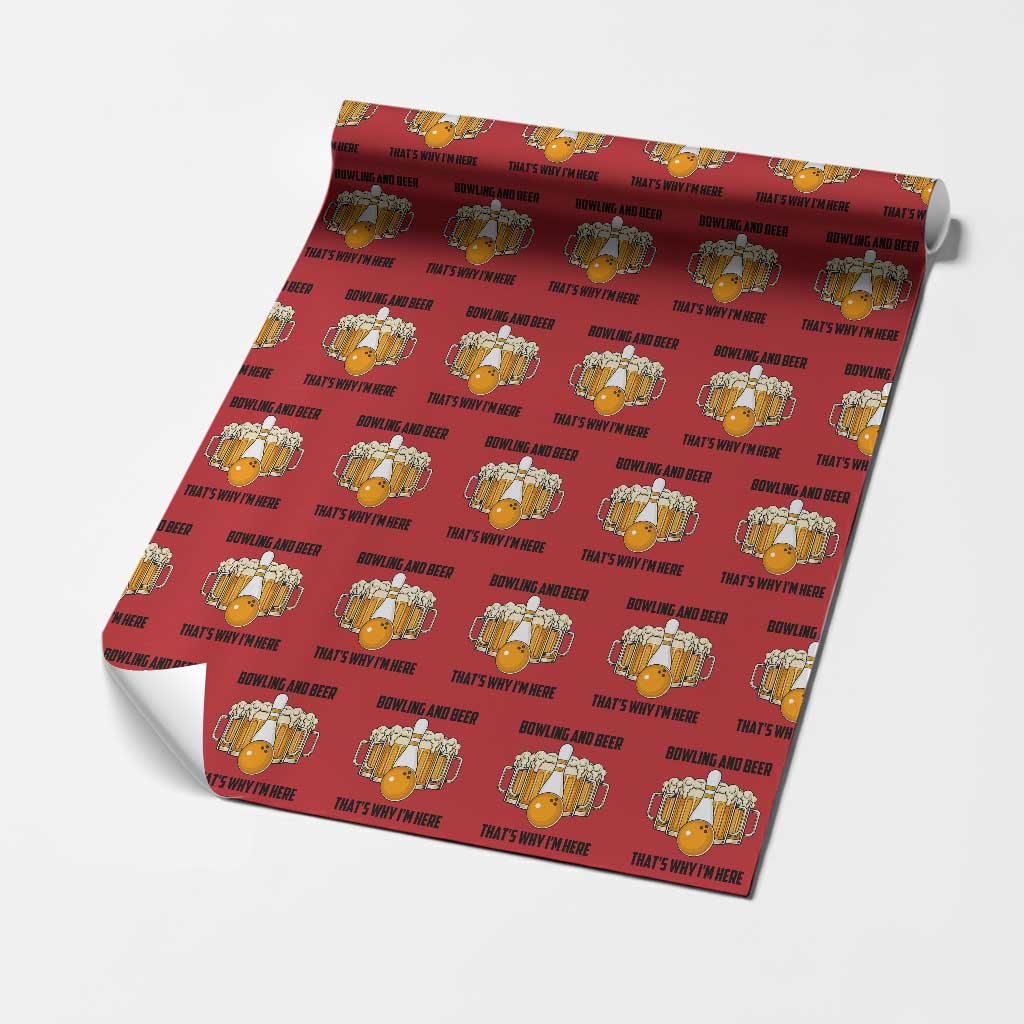 Bowling And Beer That's Why I'm Here Wrapping Paper Roll Drinking Bowling Gift TS12 Red Print Your Wear