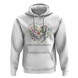 Brain Cancer Hoodie Brain Cancer Awareness Support Hope Courage Grey Ribbon TS02 White Printyourwear