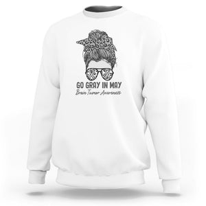 Brain Cancer Sweatshirt Brain Cancer Awareness Shirt Go Gray In May Messy Bun Womens TS02 White Printyourwear