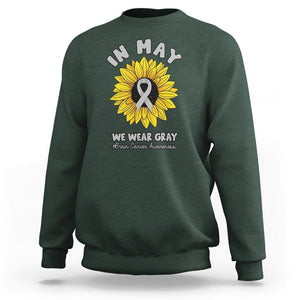 Brain Cancer Sweatshirt In May We Wear Gray Brain Cancer Awareness Month Sunflower TS02 Dark Forest Green Printyourwear