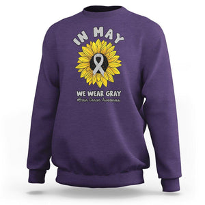 Brain Cancer Sweatshirt In May We Wear Gray Brain Cancer Awareness Month Sunflower TS02 Purple Printyourwear