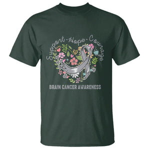 Brain Cancer T Shirt Brain Cancer Awareness Support Hope Courage Grey Ribbon TS02 Dark Forest Green Printyourwear