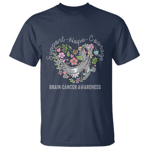 Brain Cancer T Shirt Brain Cancer Awareness Support Hope Courage Grey Ribbon TS02 Navy Printyourwear