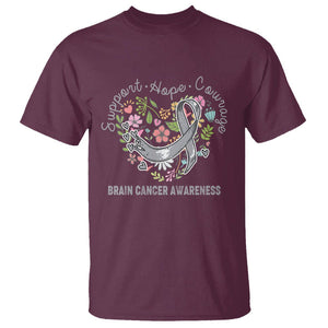 Brain Cancer T Shirt Brain Cancer Awareness Support Hope Courage Grey Ribbon TS02 Maroon Printyourwear