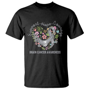 Brain Cancer T Shirt Brain Cancer Awareness Support Hope Courage Grey Ribbon TS02 Black Printyourwear