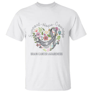 Brain Cancer T Shirt Brain Cancer Awareness Support Hope Courage Grey Ribbon TS02 White Printyourwear