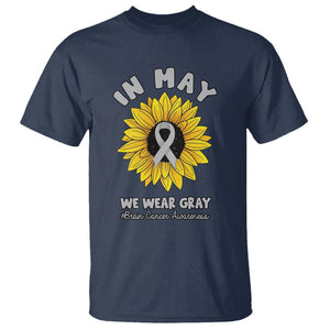 Brain Cancer T Shirt In May We Wear Gray Brain Cancer Awareness Month Sunflower TS02 Navy Printyourwear