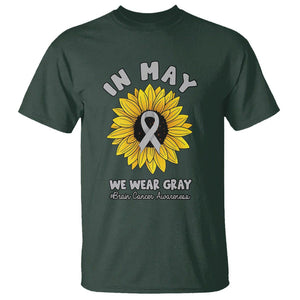 Brain Cancer T Shirt In May We Wear Gray Brain Cancer Awareness Month Sunflower TS02 Dark Forest Green Printyourwear