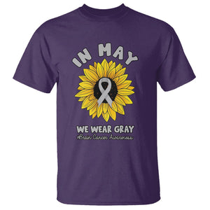 Brain Cancer T Shirt In May We Wear Gray Brain Cancer Awareness Month Sunflower TS02 Purple Printyourwear