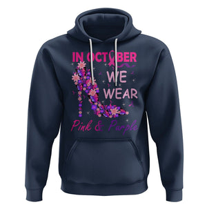 Breast Cancer And Domestic Violence Hoodie In October We Wear Pink and Purple Floral High Heel Support Women TS02 Navy Printyourwear