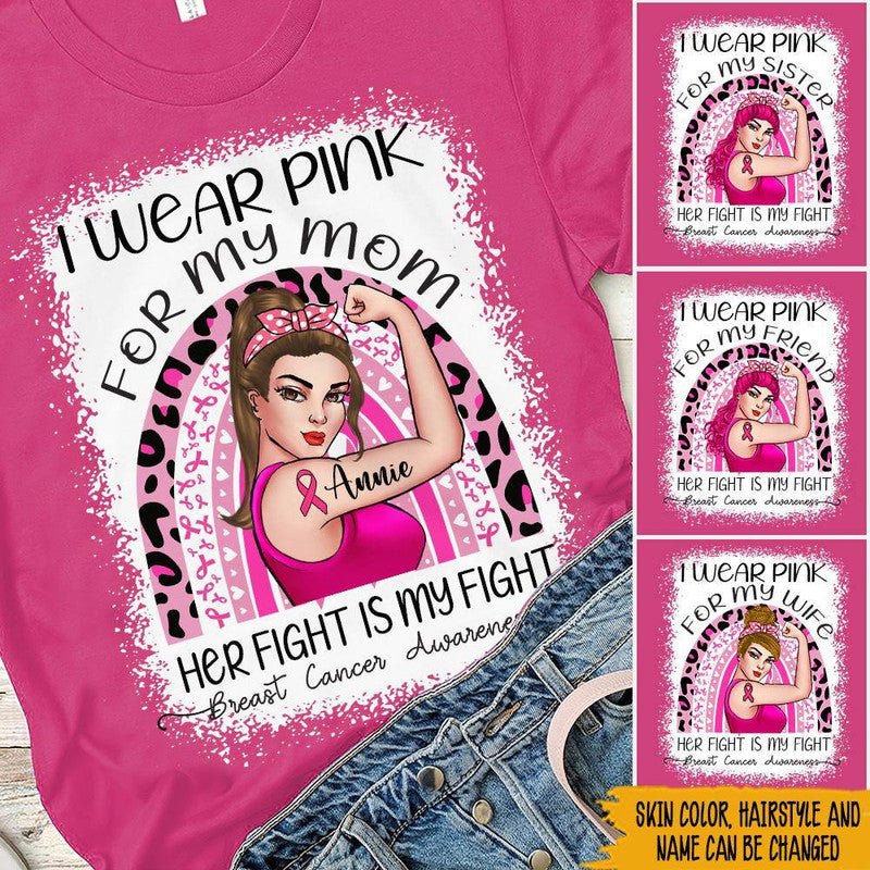 Breast Cancer Awareness Custom Shirts Awareness Month I Wear Pink Her Fight Is My Fight CTM Sweater Adult Custom - Printyourwear