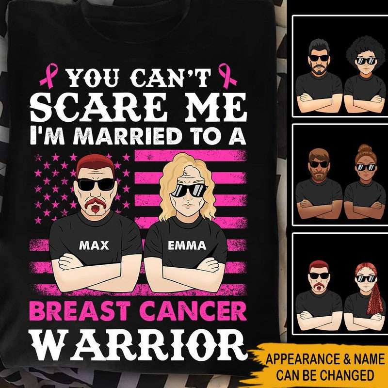 Personalized Breast Cancer Shirts Awareness Month You Cant Scare Me Im Married To A Breast Cancer Warrior CTM Sweater Adult Custom - Printyourwear