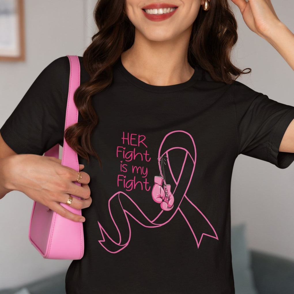 Breast Cancer Awareness For Women Her Fight Is My Fight Pink Ribbon Boxing Gloves TS02 Printyourwear