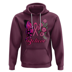 Breast Cancer Awareness Hoodie Believe Butterfly Flower Pink Ribbon Support Squad TS02 Maroon Printyourwear