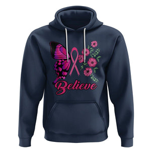 Breast Cancer Awareness Hoodie Believe Butterfly Flower Pink Ribbon Support Squad TS02 Navy Printyourwear