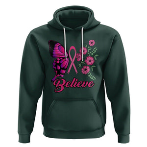 Breast Cancer Awareness Hoodie Believe Butterfly Flower Pink Ribbon Support Squad TS02 Dark Forest Green Printyourwear