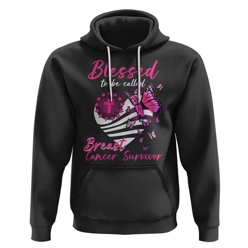 Breast Cancer Awareness Hoodie Blessed To Be Called Breast Cancer Survivor Pink Butterfly TS02 Black Printyourwear