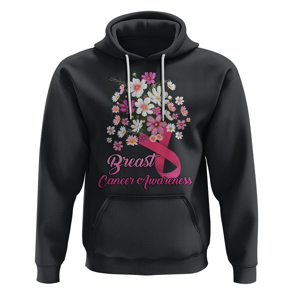 Breast Cancer Awareness Hoodie Pink Ribbon Flower Bouquet Supoprt Women Breast Cancer Warrior TS02 Black Printyourwear