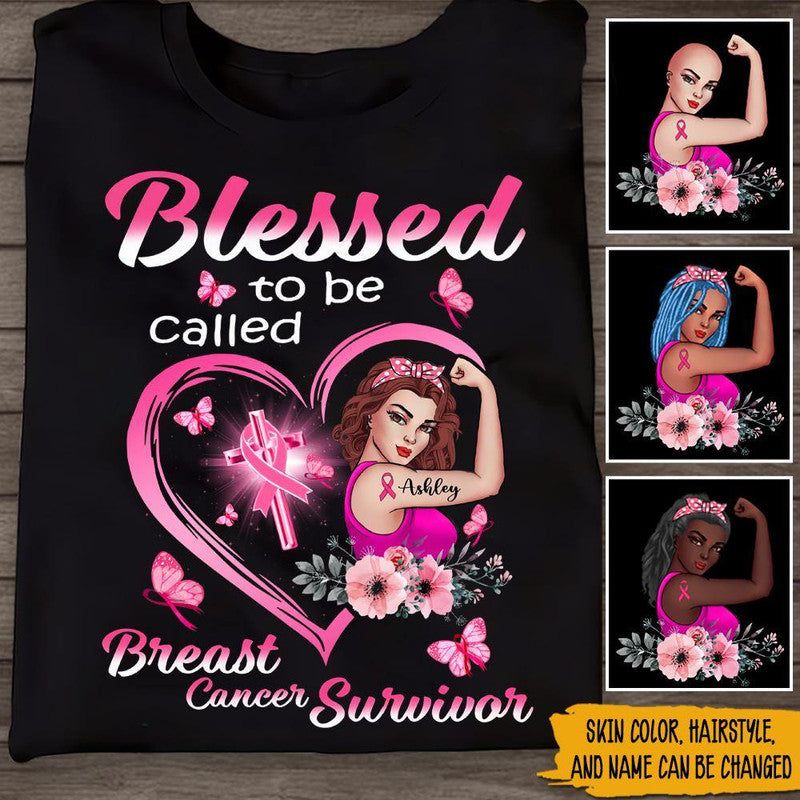 Personalized Breast Cancer T Shirts Awareness Month Blessed To Be Called Breast Cancer Survivor CTM Sweater Adult Custom - Printyourwear