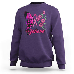 Breast Cancer Awareness Sweatshirt Believe Butterfly Flower Pink Ribbon Support Squad TS02 Purple Printyourwear