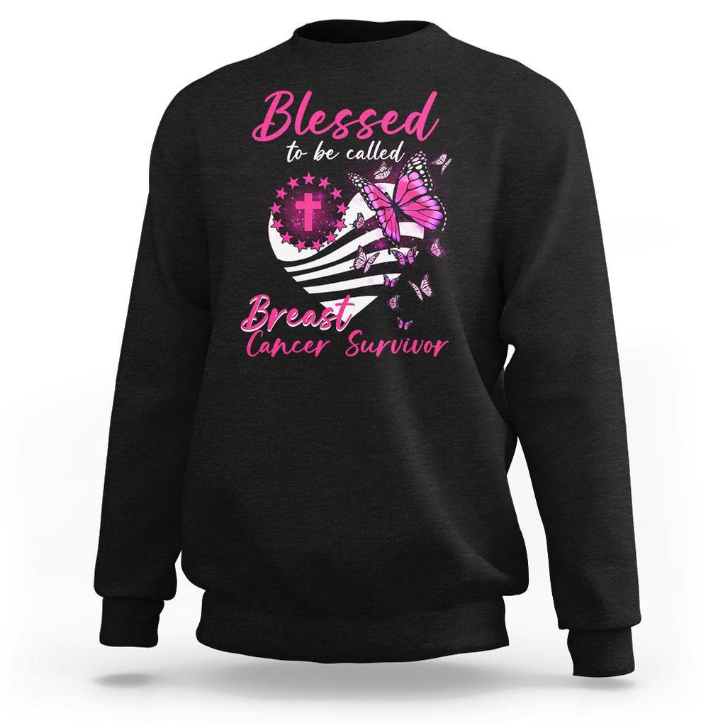 Breast Cancer Awareness Sweatshirt Blessed To Be Called Breast Cancer Survivor Pink Butterfly TS02 Black Printyourwear