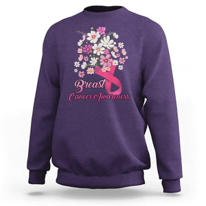 Breast Cancer Awareness Sweatshirt Pink Ribbon Flower Bouquet Supoprt Women Breast Cancer Warrior TS02 Purple Printyourwear