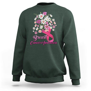 Breast Cancer Awareness Sweatshirt Pink Ribbon Flower Bouquet Supoprt Women Breast Cancer Warrior TS02 Dark Forest Green Printyourwear