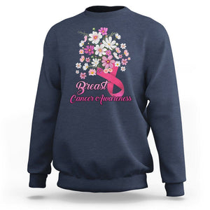 Breast Cancer Awareness Sweatshirt Pink Ribbon Flower Bouquet Supoprt Women Breast Cancer Warrior TS02 Navy Printyourwear