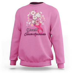 Breast Cancer Awareness Sweatshirt Pink Ribbon Flower Bouquet Supoprt Women Breast Cancer Warrior TS02 Azalea Printyourwear