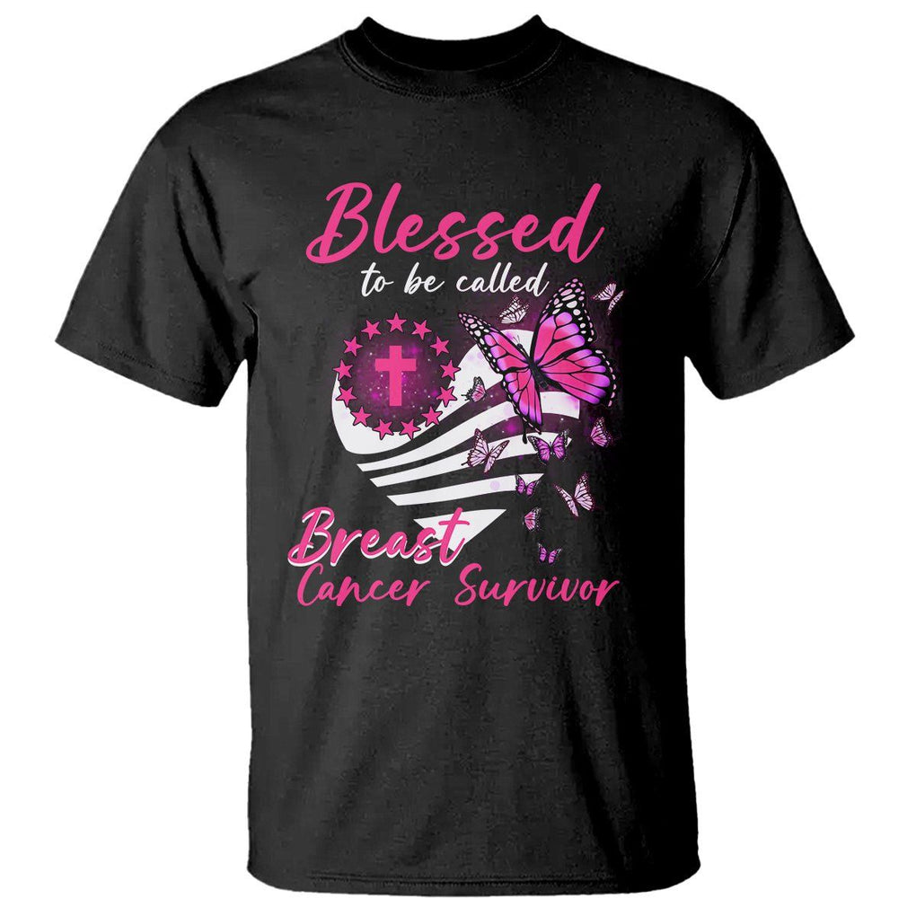 Breast Cancer Awareness T Shirt Blessed To Be Called Breast Cancer Survivor Pink Butterfly TS02 Black Printyourwear