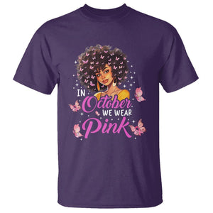 Breast Cancer Awareness T Shirt In October We Wear Pink Ribbon Black Afro Women TS02 Purple Printyourwear