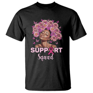 Breast Cancer Awareness T Shirt Support Squad Black Afro Women Pink Ribbon Sunflower TS02 Black Printyourwear