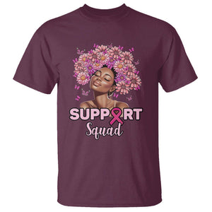 Breast Cancer Awareness T Shirt Support Squad Black Afro Women Pink Ribbon Sunflower TS02 Maroon Printyourwear