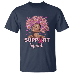 Breast Cancer Awareness T Shirt Support Squad Black Afro Women Pink Ribbon Sunflower TS02 Navy Printyourwear