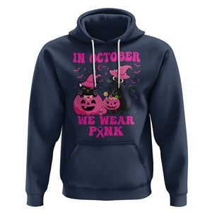 Breast Cancer Cat Hoodie In October We Wear Pink Black Cat Halloween Breast Cancer Awareness TS02 Navy Printyourwear