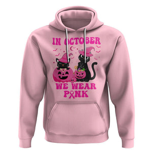 Breast Cancer Cat Hoodie In October We Wear Pink Black Cat Halloween Breast Cancer Awareness TS02 Light Pink Printyourwear