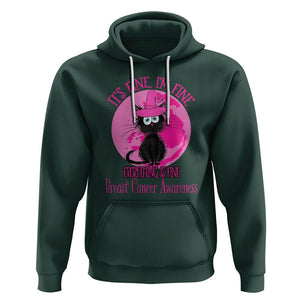 Breast Cancer Cat Hoodie It's Fine I'm Fine Everything's Fine Black Cat Breast Cancer Warrior TS02 Dark Forest Green Printyourwear