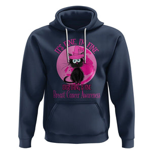 Breast Cancer Cat Hoodie It's Fine I'm Fine Everything's Fine Black Cat Breast Cancer Warrior TS02 Navy Printyourwear