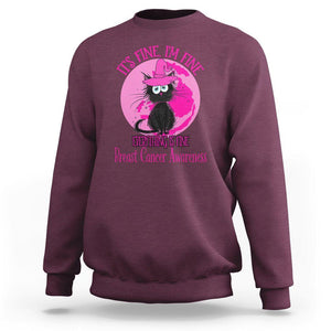 Breast Cancer Cat Sweatshirt It's Fine I'm Fine Everything's Fine Black Cat Breast Cancer Warrior TS02 Maroon Printyourwear