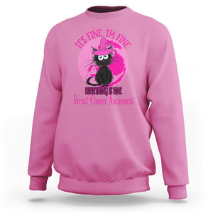 Breast Cancer Cat Sweatshirt It's Fine I'm Fine Everything's Fine Black Cat Breast Cancer Warrior TS02 Azalea Printyourwear