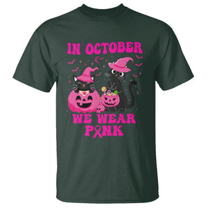 Breast Cancer Cat T Shirt In October We Wear Pink Black Cat Halloween Breast Cancer Awareness TS02 Dark Forest Green Printyourwear