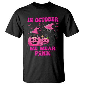 Breast Cancer Cat T Shirt In October We Wear Pink Black Cat Halloween Breast Cancer Awareness TS02 Black Printyourwear