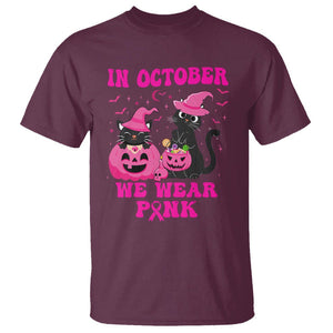 Breast Cancer Cat T Shirt In October We Wear Pink Black Cat Halloween Breast Cancer Awareness TS02 Maroon Printyourwear