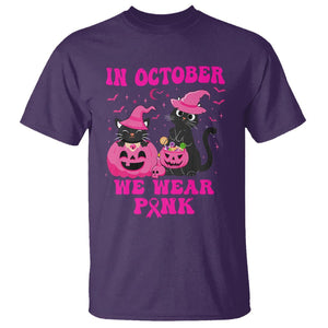 Breast Cancer Cat T Shirt In October We Wear Pink Black Cat Halloween Breast Cancer Awareness TS02 Purple Printyourwear