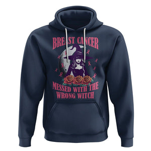 Breast Cancer Witch Hoodie Breast Cancer Messed With Wrong Witch Pink Ribbon Halloween Witch TS02 Navy Printyourwear