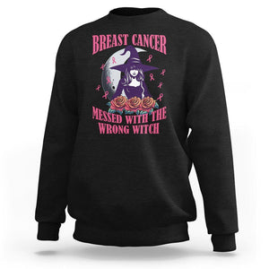 Breast Cancer Witch Sweatshirt Breast Cancer Messed With Wrong Witch Pink Ribbon Halloween Witch TS02 Black Printyourwear