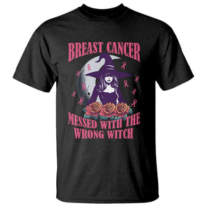 Breast Cancer Witch T Shirt Breast Cancer Messed With Wrong Witch Pink Ribbon Halloween Witch TS02 Black Printyourwear