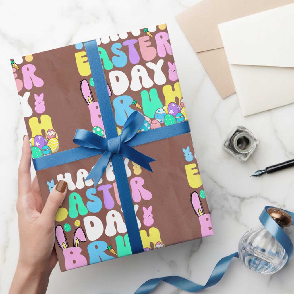 Bruh Easter Wrapping Paper Roll Teens Boys Kids Cute Bunny Eggs TS10 Mocha Print Your Wear