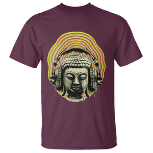 Buddhism Music Lover T Shirt Buddha Headphones Buddhist Monk DJ TS09 Maroon Printyourwear